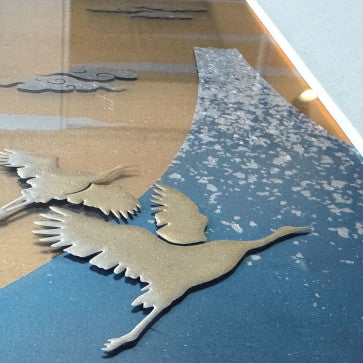 Good Fortune Gold leaf - Mt. Fuji and Cranes