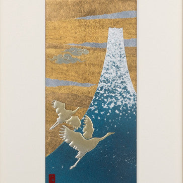 Good Fortune Gold leaf - Mt. Fuji and Cranes