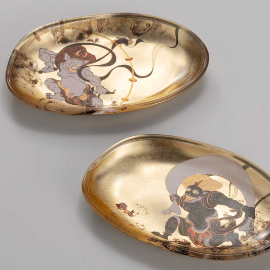 Gold Leaf Art Glass Tray (Set of 2) – The Wind God and Thunder God